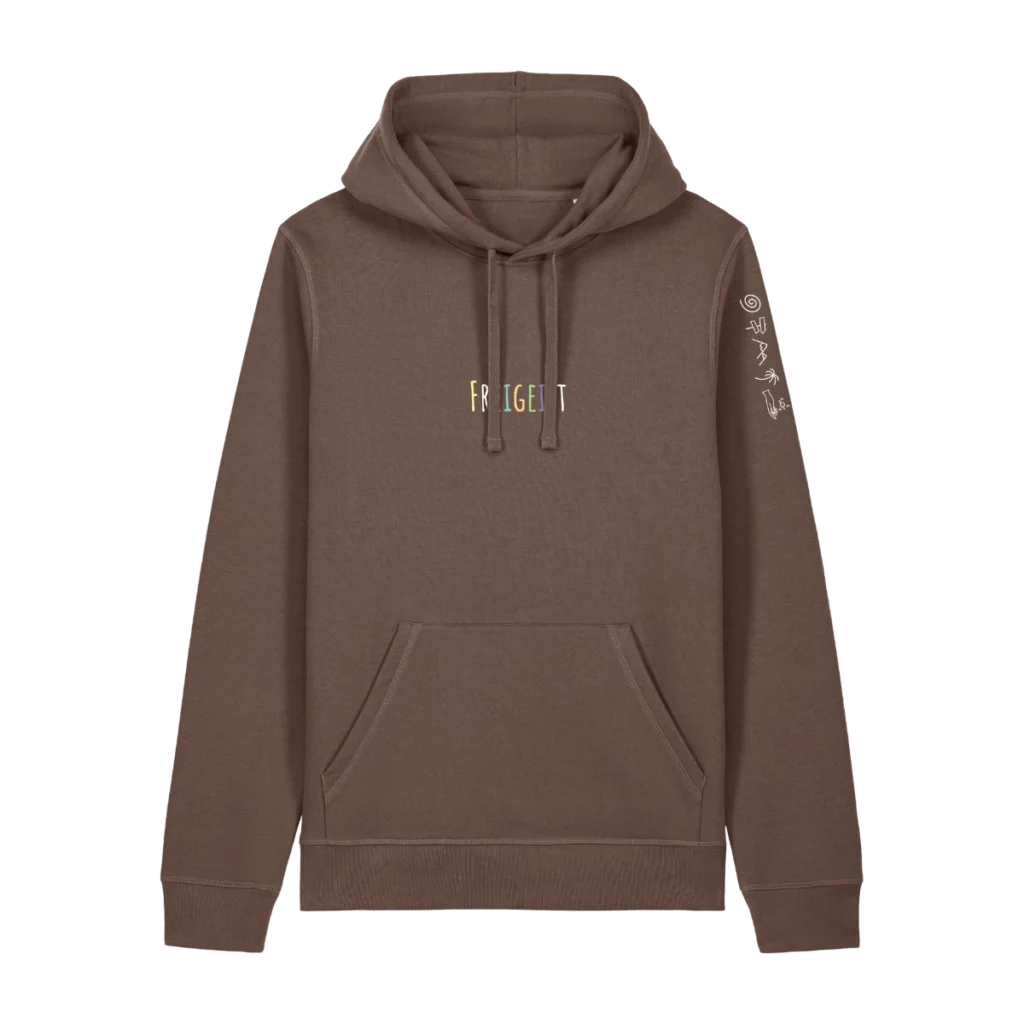Freigeist Kapuzenpullover Mokka mit hochwertigem Stick und Kapuze